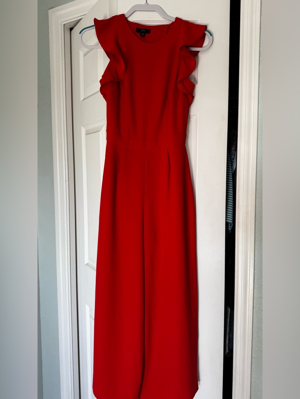 J.Crew 365 Crepe Red Ruffle Open Back Wide Leg Jumpsuit 00